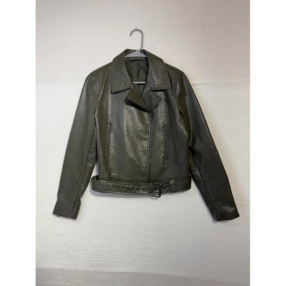 T Tahari Jackets & Blazers - Tahari Olive Faux Leather Jacket